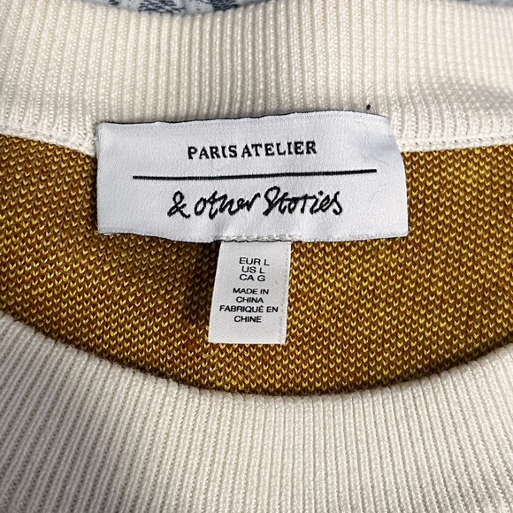 & Other Stories White Yellow Brown Varsity Knit Sweater Large - Picture 9 of 11